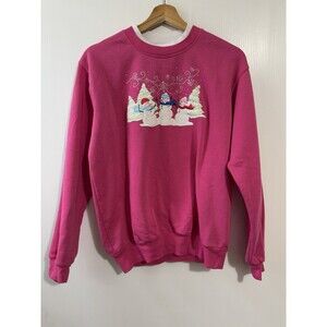 Vintage Morning Sun Christmas Crewneck Sweashirt Pink Snowman Women Sz M/M